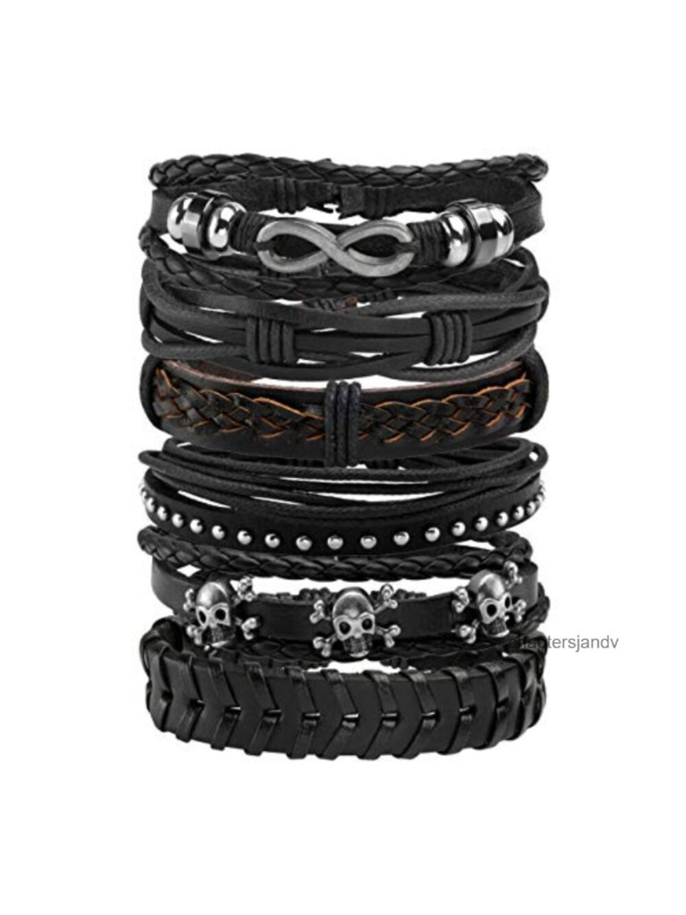Braided Faux Leather Cuff Bracelet Set Punk Wrap Adjustable